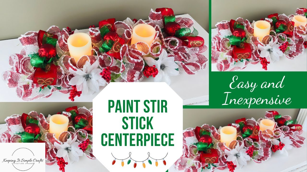 Christmas Dollar Tree Centerpiece using a 5 Gallon Paint Stir Stick LED Candles Floral Arrangement