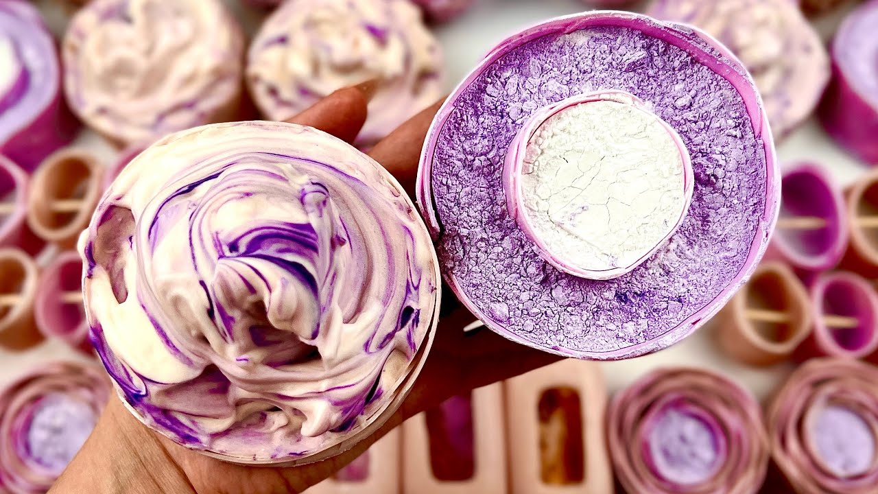 ASMR relaxing video 🤤 Crushing soap boxes with starch and foam 💜 Cutting soap cubes 💜
