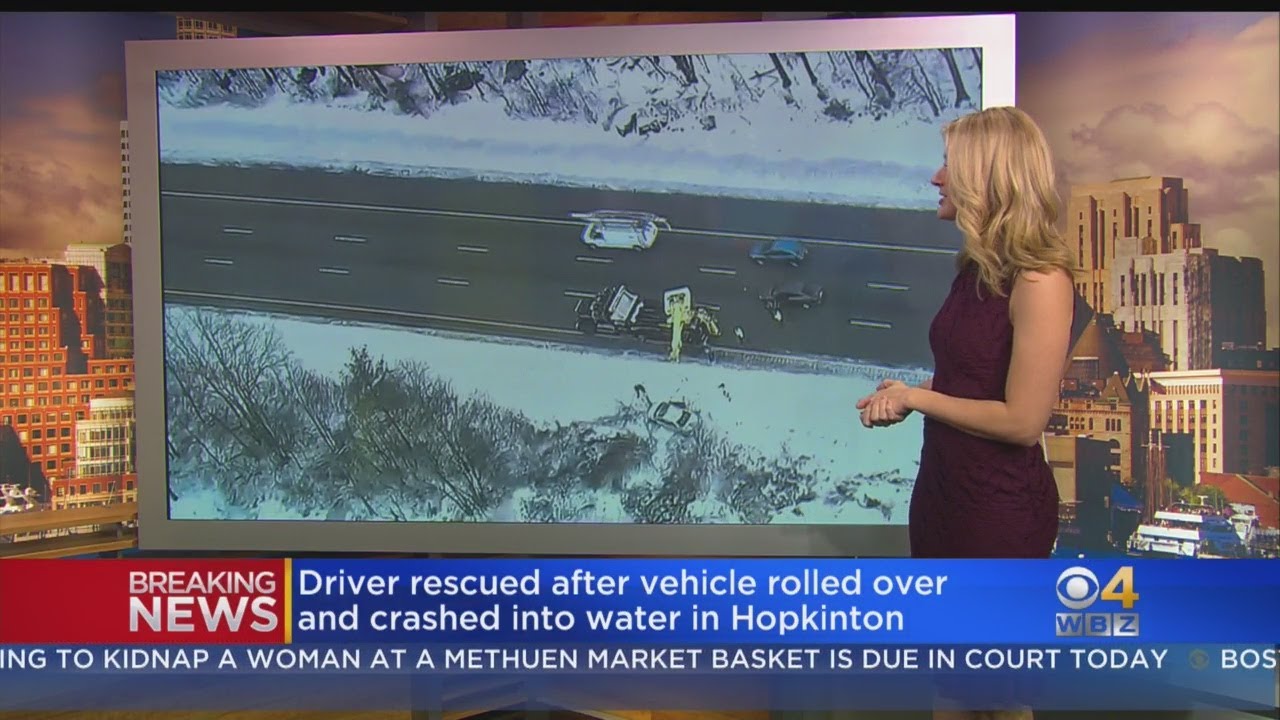 Car Rolls Off I-495 Into Icy Water In Hopkinton