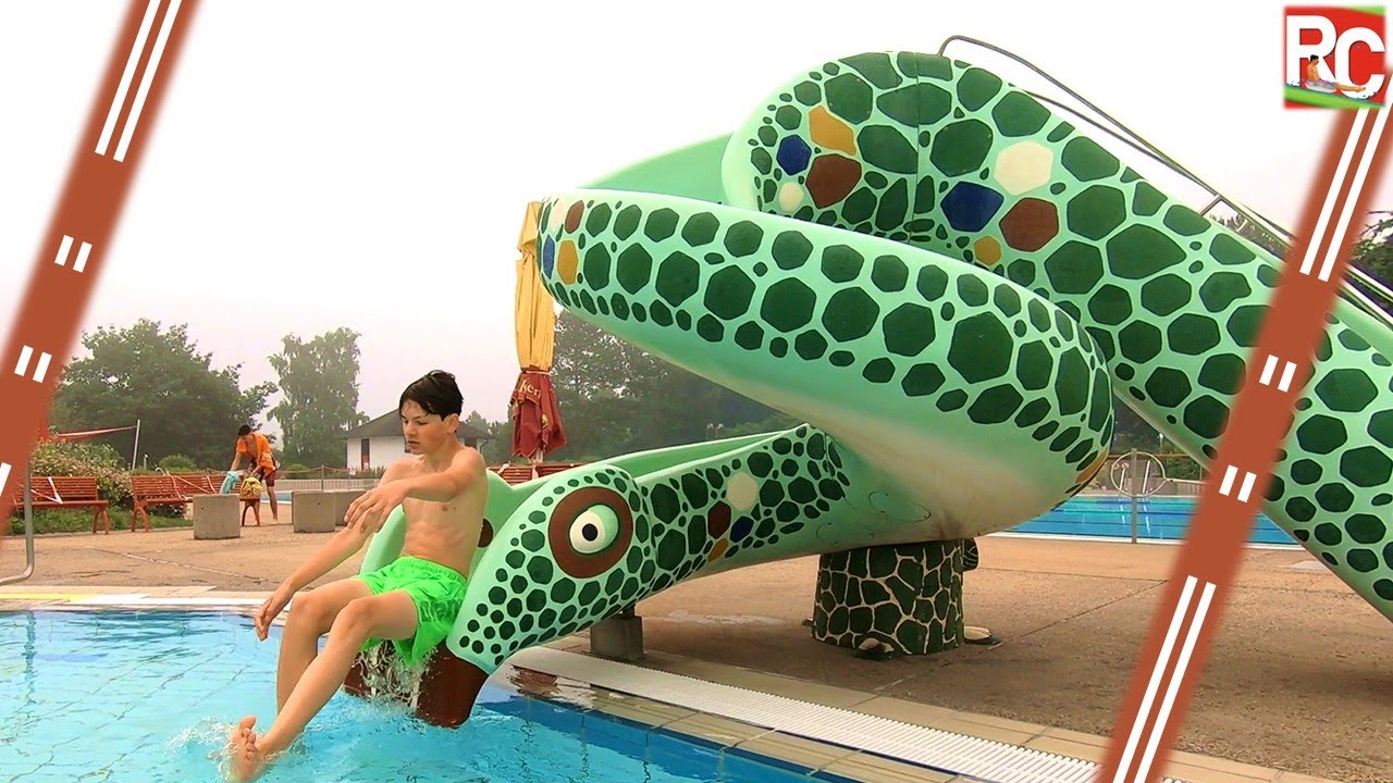 Freibad Hallstadt - Kinderrutsche (grüne Schlangenrutsche Kobri, Roigk) / kids slide  Onride POV