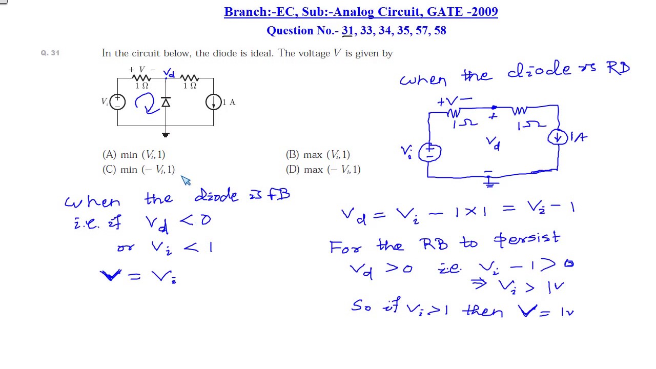 EC Analog Circuit GATE 2009 Q No. 31 Finding Voltage