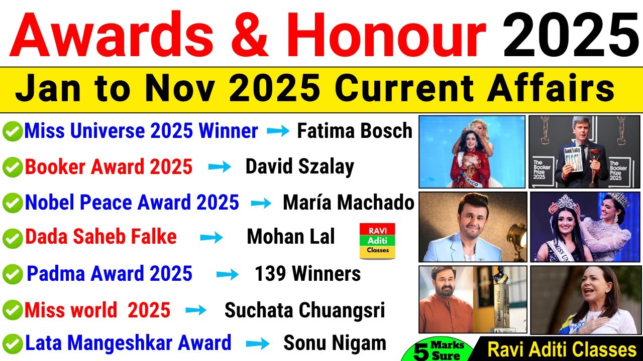Awards and Honours 2025 Current Affairs 2025 | Awards and Honours 2025 | Puraskar 2025 | पुरस्कार 
