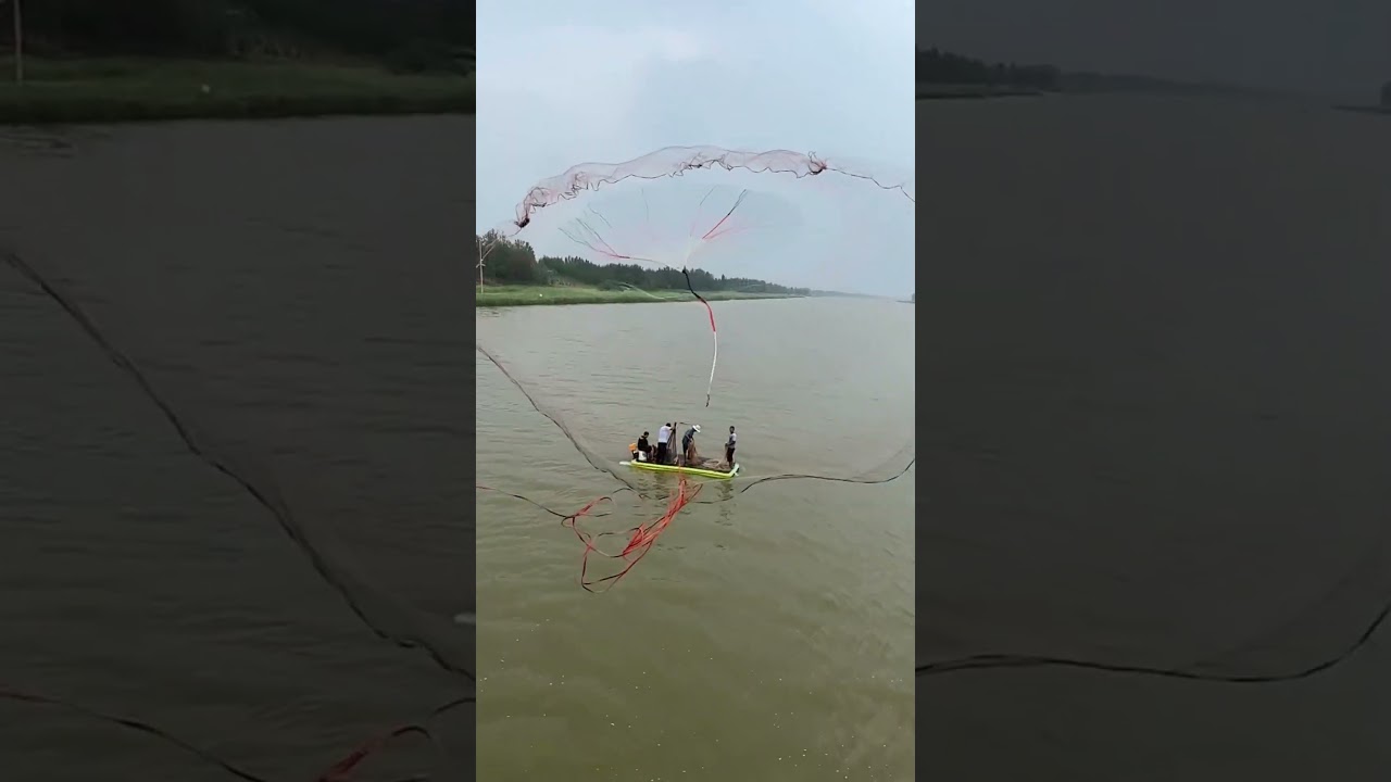 Throwing a Large Fishing Net into the River
