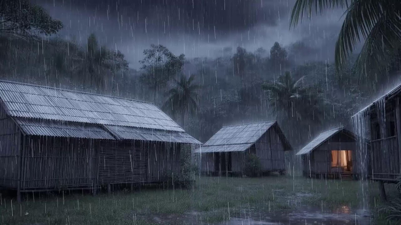 Heavy Rain Sounds at Night with Gentle Thunder | Sleep Ambience