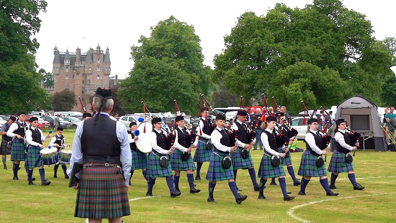 Fraserburgh RBL Pipe Band competing in Grade 3 bands during the 2018 Strathmore Highland Games