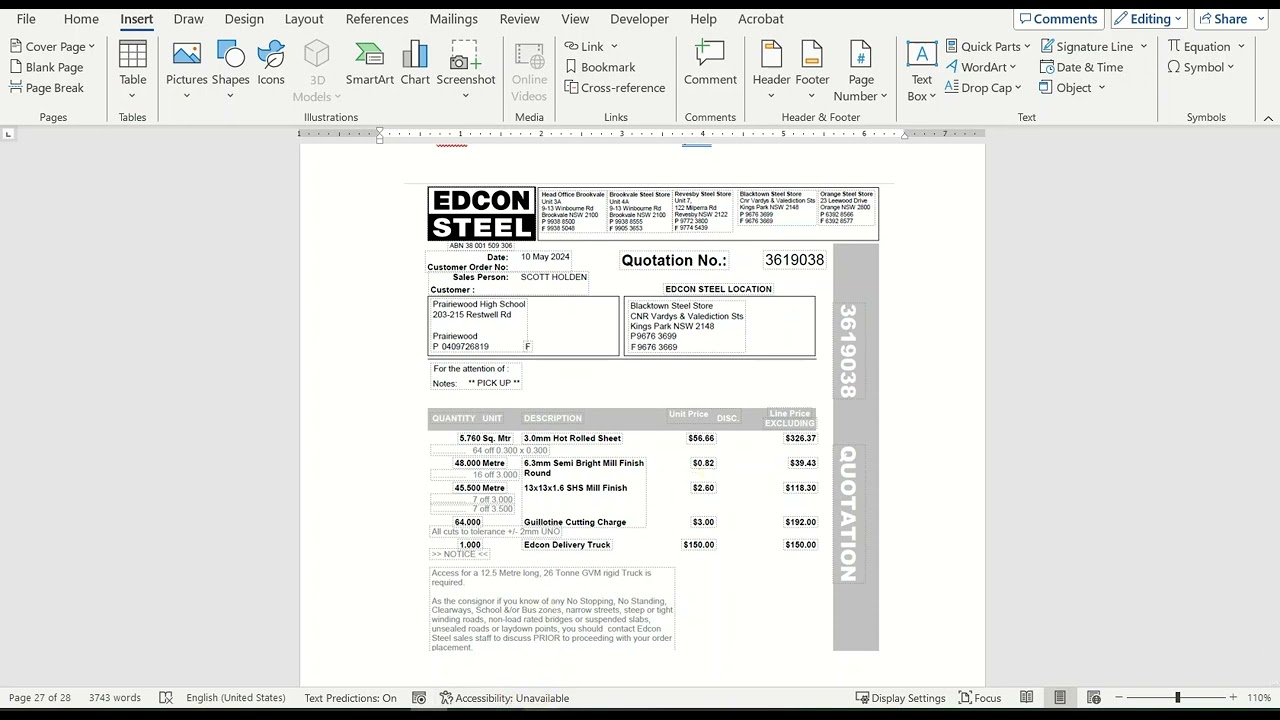 How to make a simple costing schedule in MS Exel