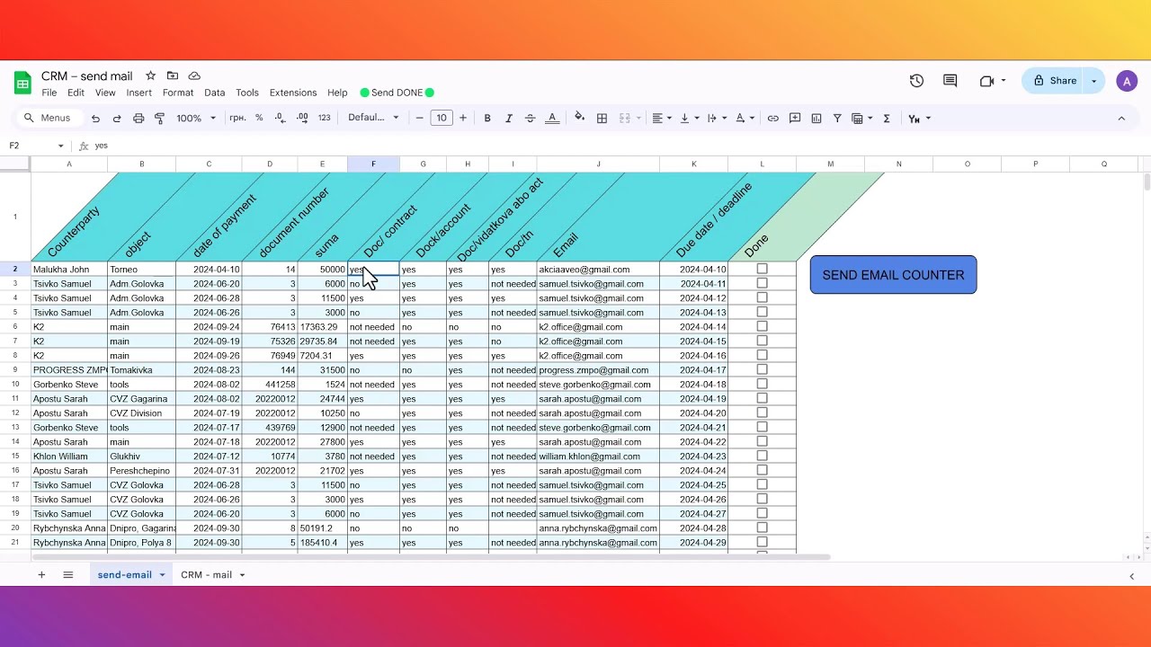 📌 Automatically send Email to everyone from the status table in Google Sheets
