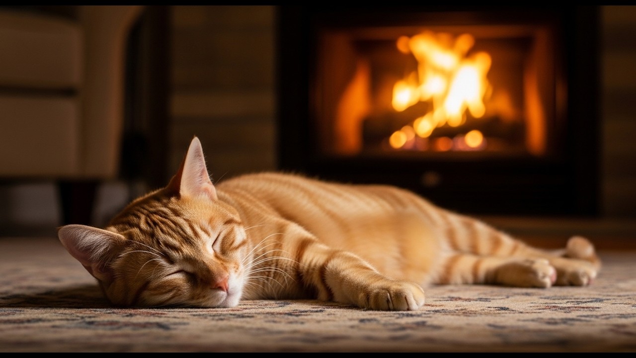 2 Hours of Relaxing Cat Music 🌻 Warm Fireplace Piano for Cats to Sleep & Relax Now 💖
