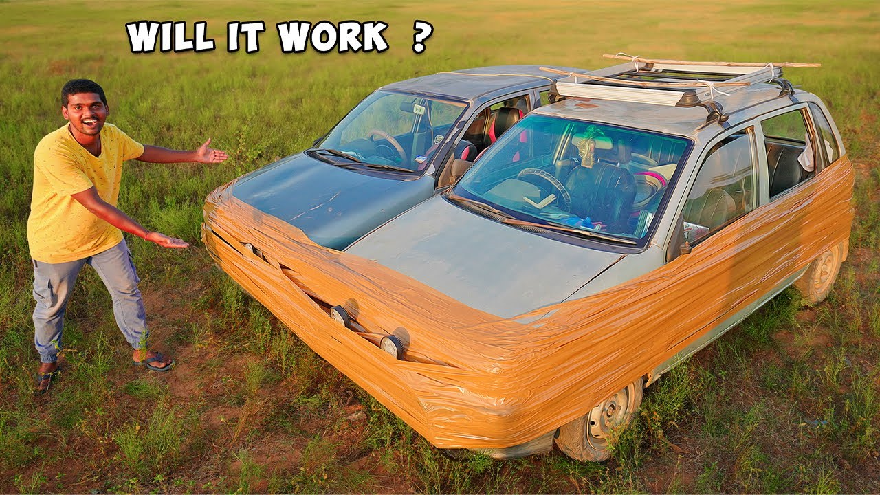 Taping Two Cars Together Using Cello Tape 🔥🔥 కార్లను టేపులతో అతికించి నడిపాము…😱😱 Telugu Experiments