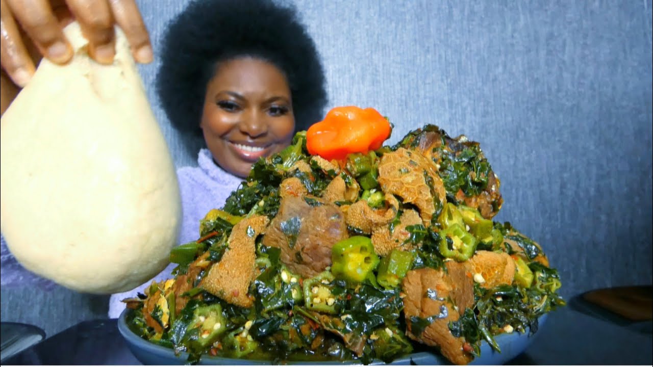 Cook and Eat With Me delicious vegetable okro soup with fufu