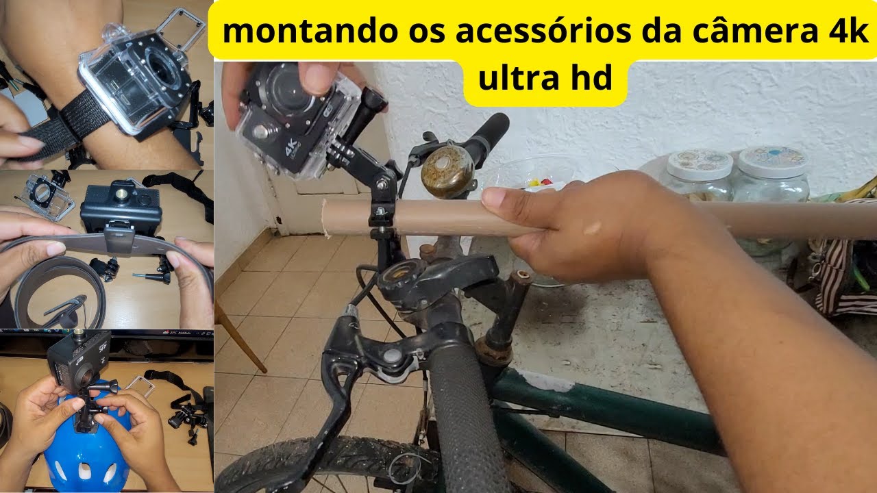 como montar os acessórios da câmera wifi 4k sports hd