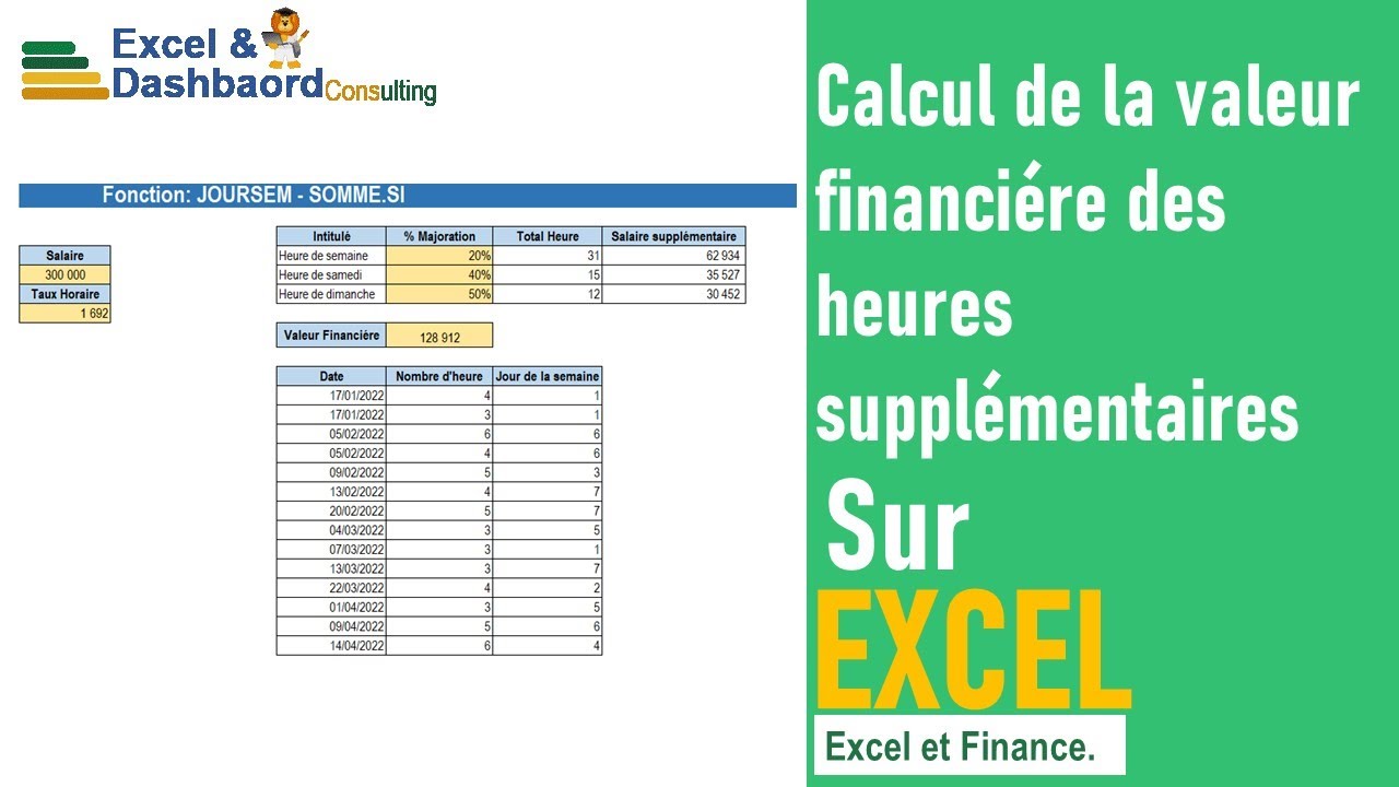 Calcul de la valeur financi&egrave;re des heures suppl&eacute;mentaires sur excel