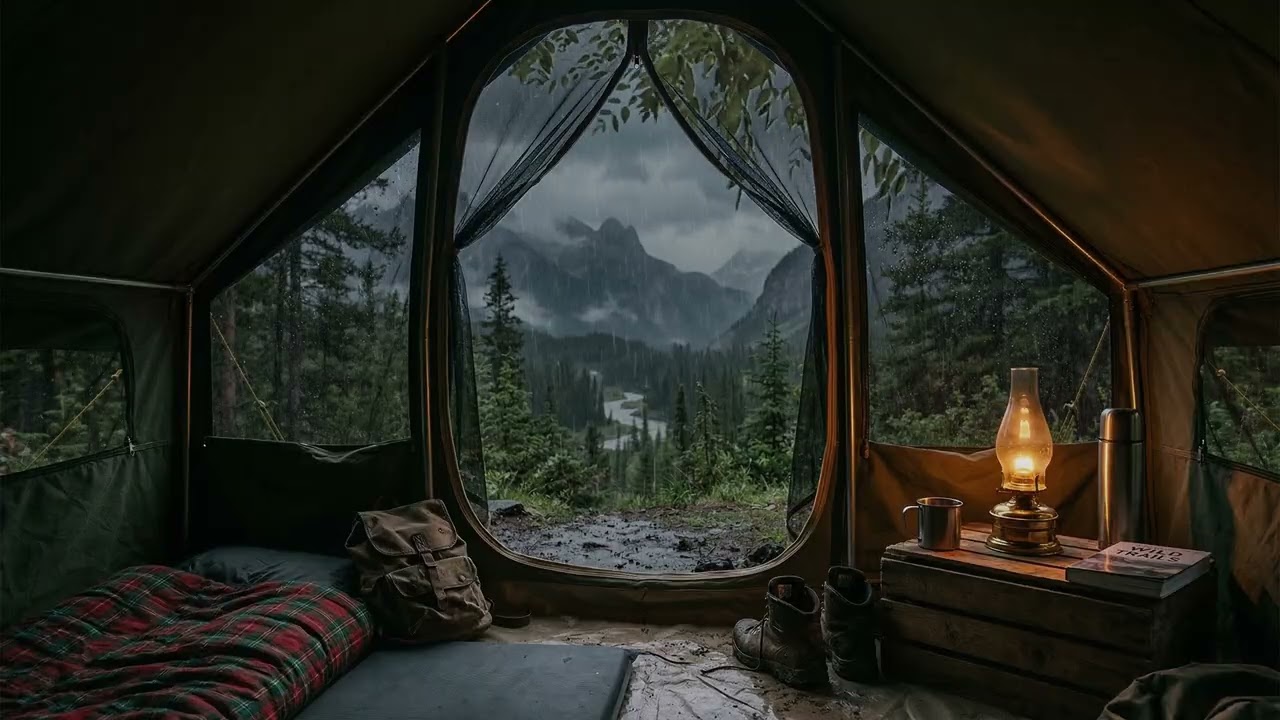 Heavy Night Rain ⛈️ Echoing Around A Lonely Tent Beneath Dark Mountain Clouds 🌩️ 🏕️
