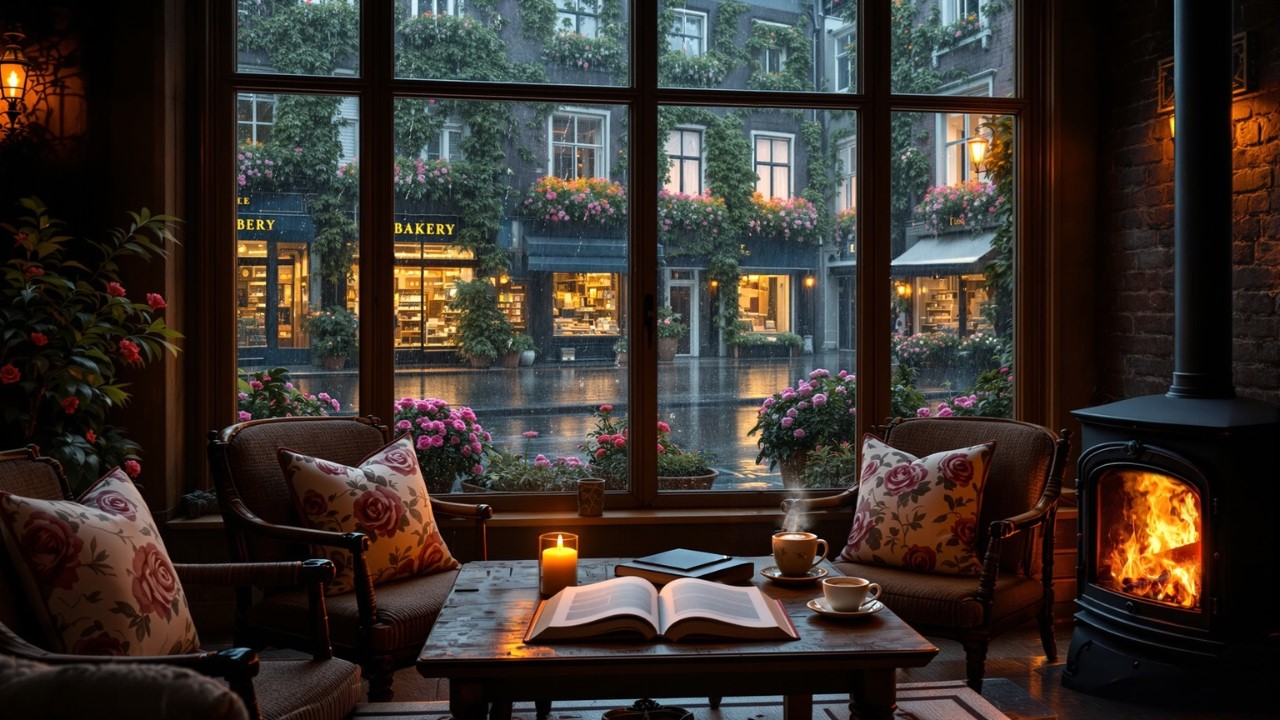 Rainy London Coffee Shop Ambience ☕ Spring Cafe Vibes & Jazz Relaxing Music for Relax, Study, Work