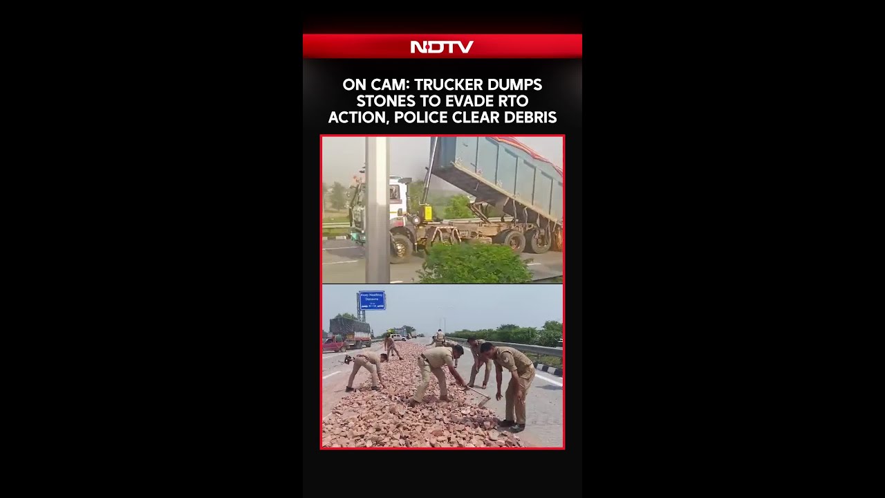Noida: Trucker Dumps Stones To Evade RTO Action, Police Clear Debris