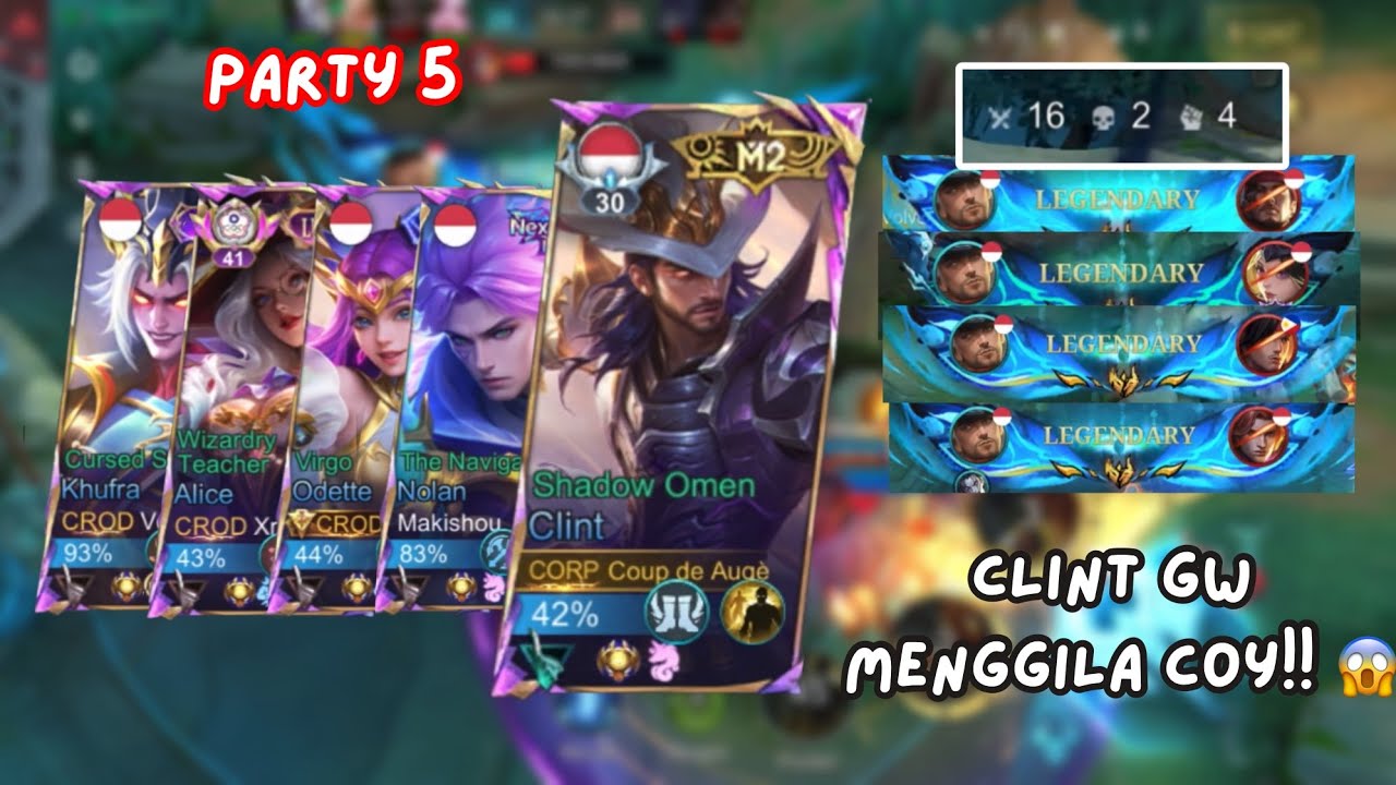 PARTY 5 PERTAMA KALI, CLINT GW LANGSUNG MENGGILA?!! | TOP GLOBAL CLINT GAMEPLAY | MLBB