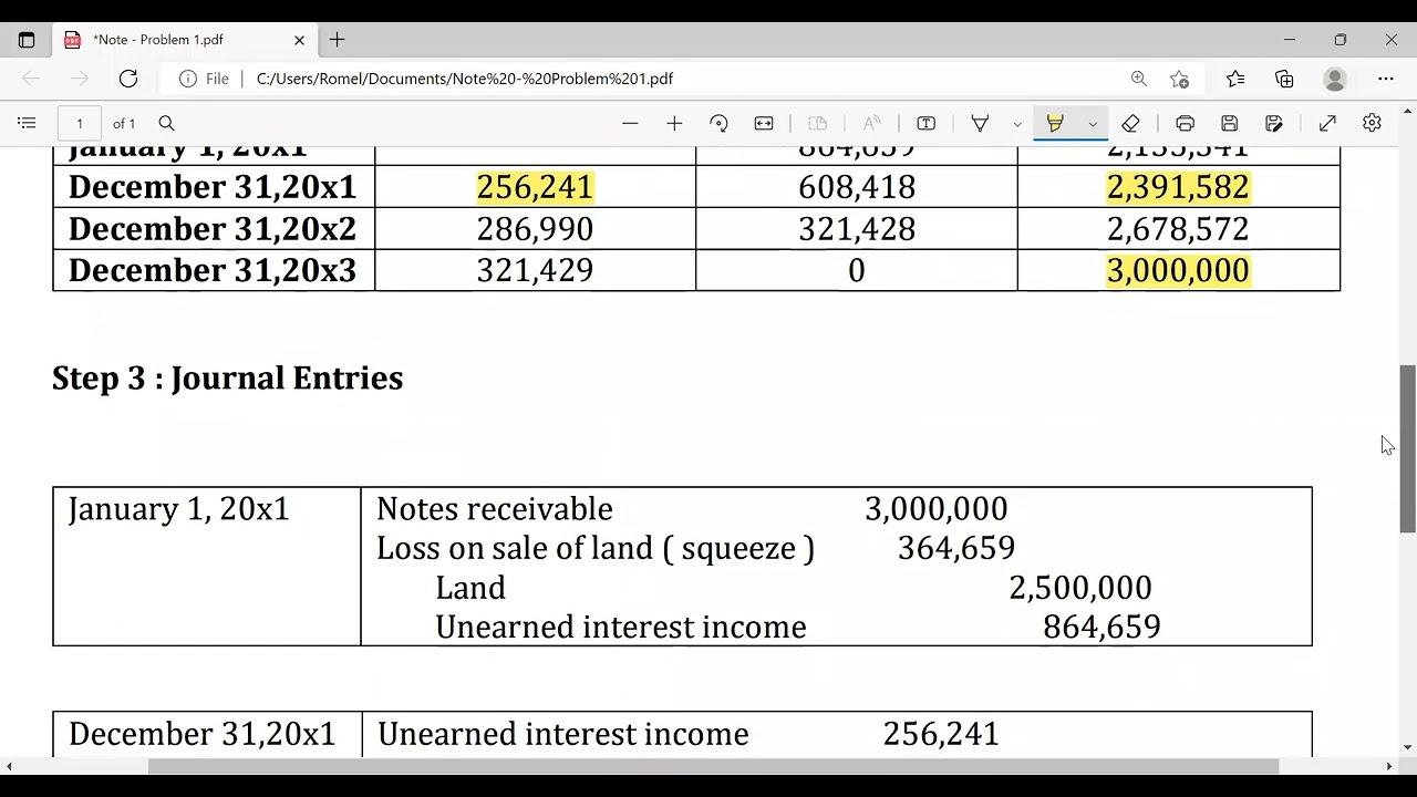2 : Notes Receivable - Non interest bearing note , Lump sum