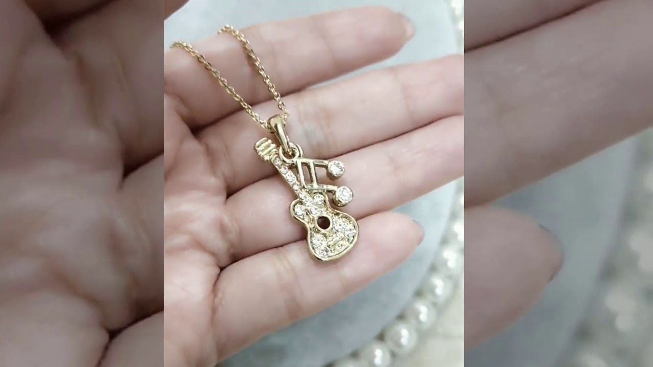 Music Note Guitar Pendant Necklace |  easy guitar guitar demo