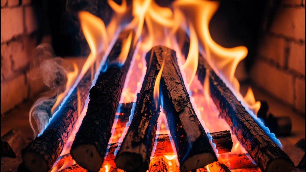 🔥 Enjoy a Color-Rich Fireplace with Blue Fire Lines and Warm Orange Flames