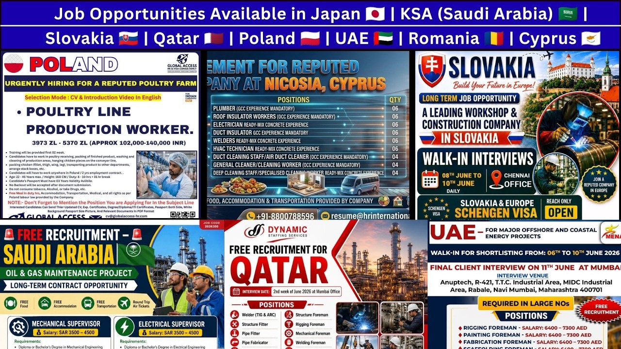 Jobs in Japan 🇯🇵 | Saudi 🇸🇦 | Slovakia 🇸🇰 | Qatar 🇶🇦 | Poland 🇵🇱 | UAE 🇦🇪 | Romania 🇷🇴 | Cyprus 🇨🇾