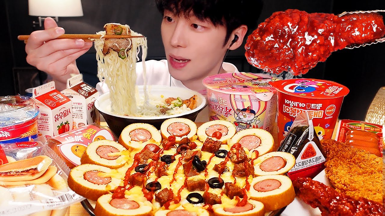 ASMR MUKBANG| 편의점 직접 만든 핵불닭 떡볶이 양념치킨 김밥 디저트 먹방 & 레시피 FRIED CHICKEN AND Tteokbokki EATING