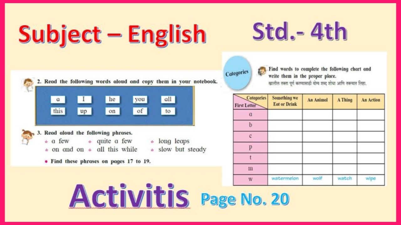 Activities Page no. 20 | English 4th Class