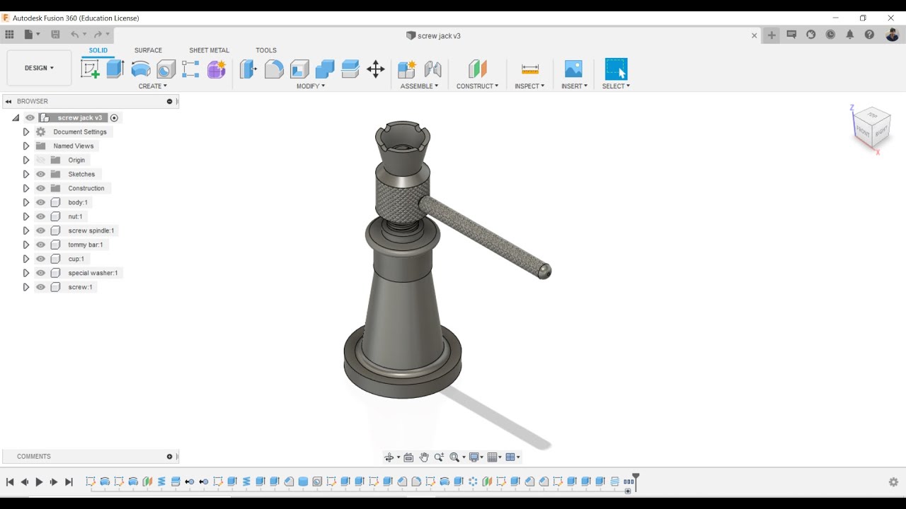 Сборка винтового домкрата с использованием Fusion 360