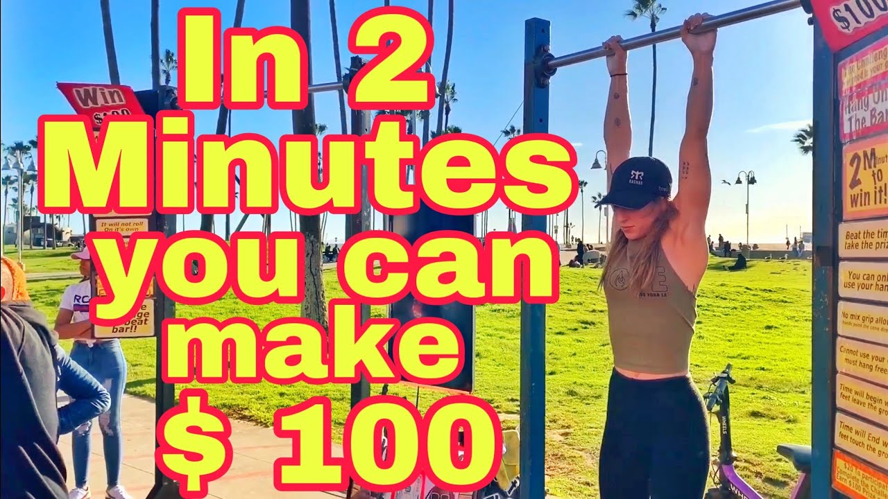 Hang Challenge in 2 minutes you get $100 on venice beach california