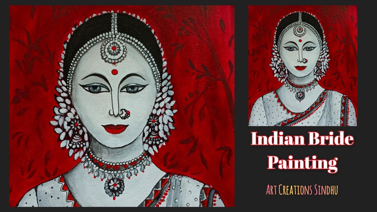 Indian Bride Painting/How to draw and Paint Indian Bride/folk art