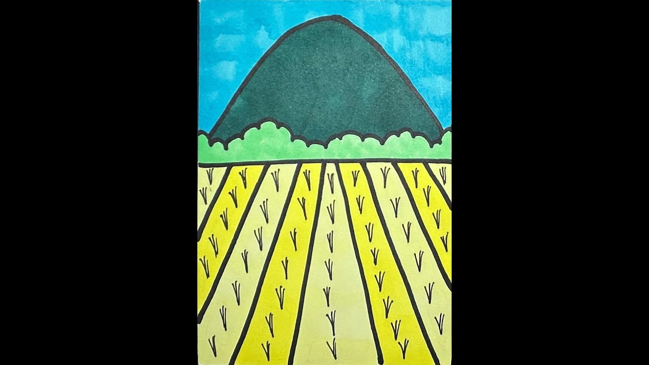 How to Draw a Rice Field Landscape Easy Step by Step Drawing Rice Field Scenery for Beginners