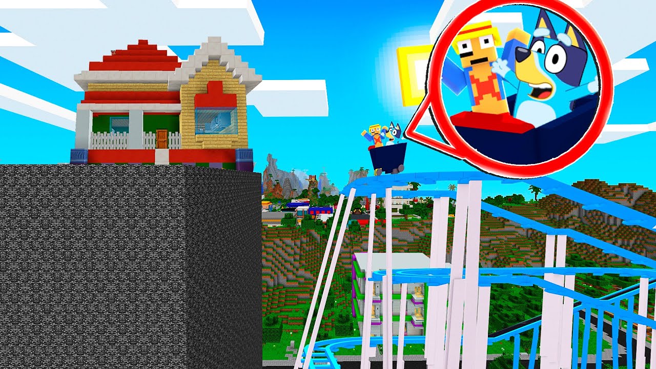 CONSTRUIMOS UNA MONTAÑA RUSA EN LA CASA DE BLUEY EN MINECRAFT 😱