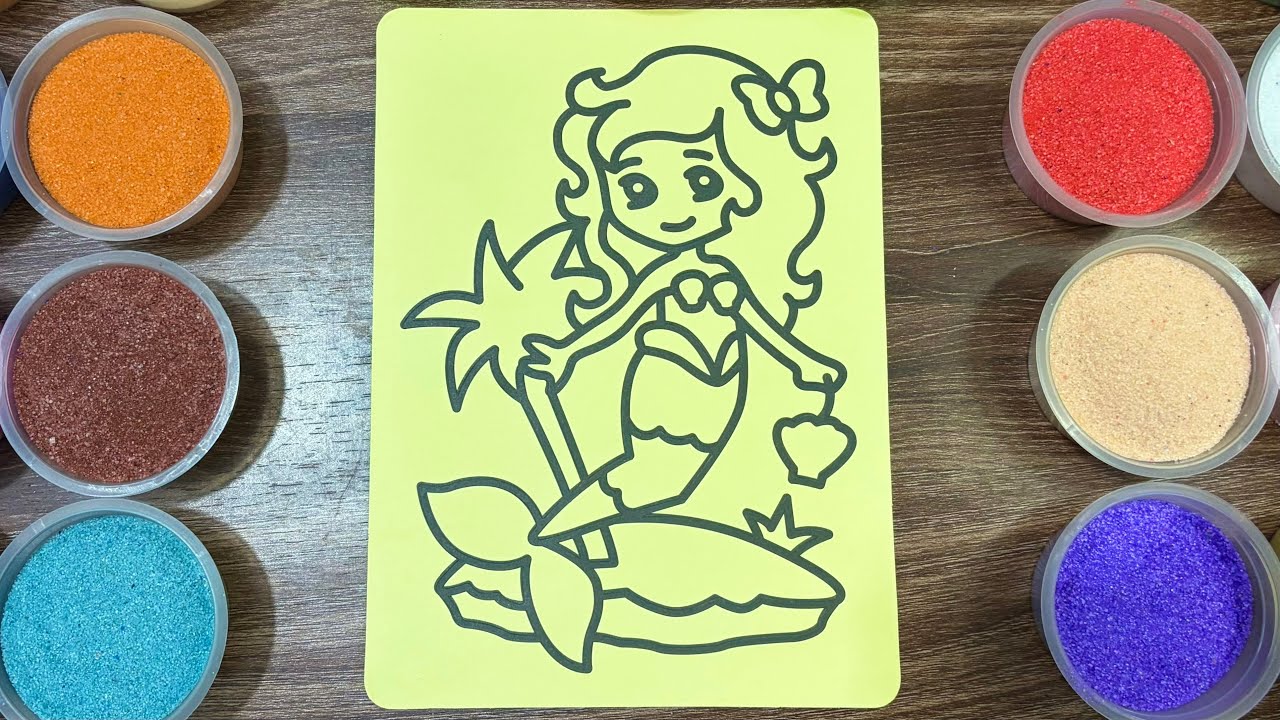 Mermaid Sand Art Coloring 🧜‍♀️ | Colorful Sand Painting for Kids (Sand Art World)