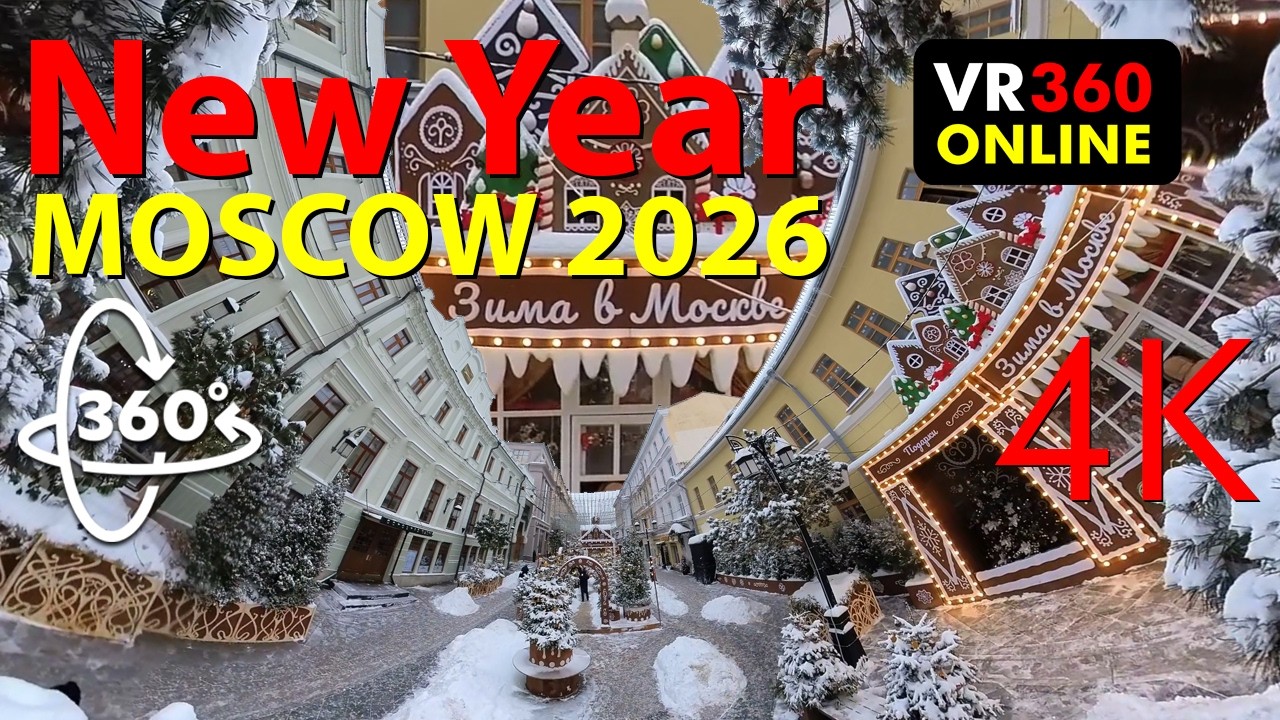 Москва 2026 Зима: Волшебный Пряничный Камергерский переулок 360° 4K VR 360° 4K  видео для VR очков