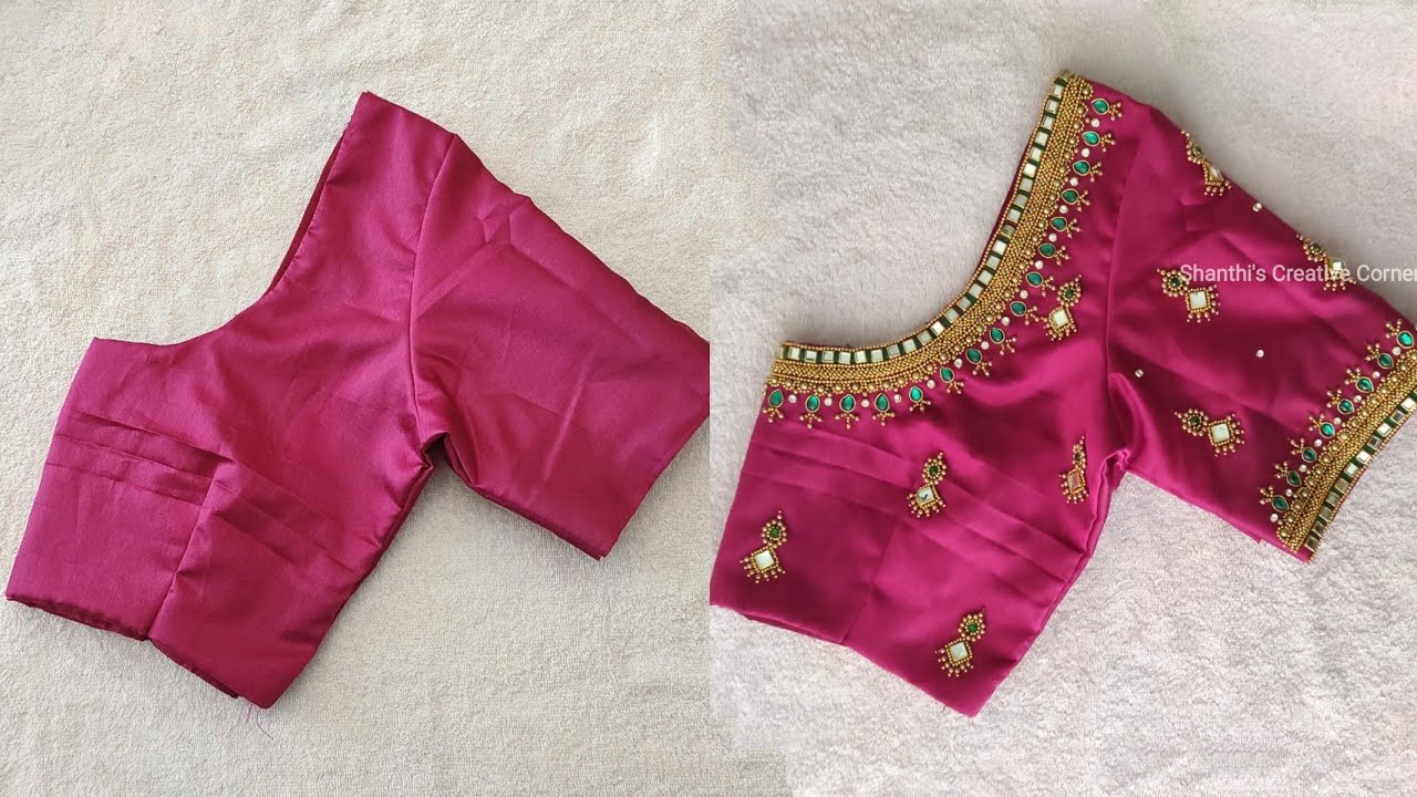 Bridal aari work blouse design using normal needle on stitched blouse | Maggam work normal needle