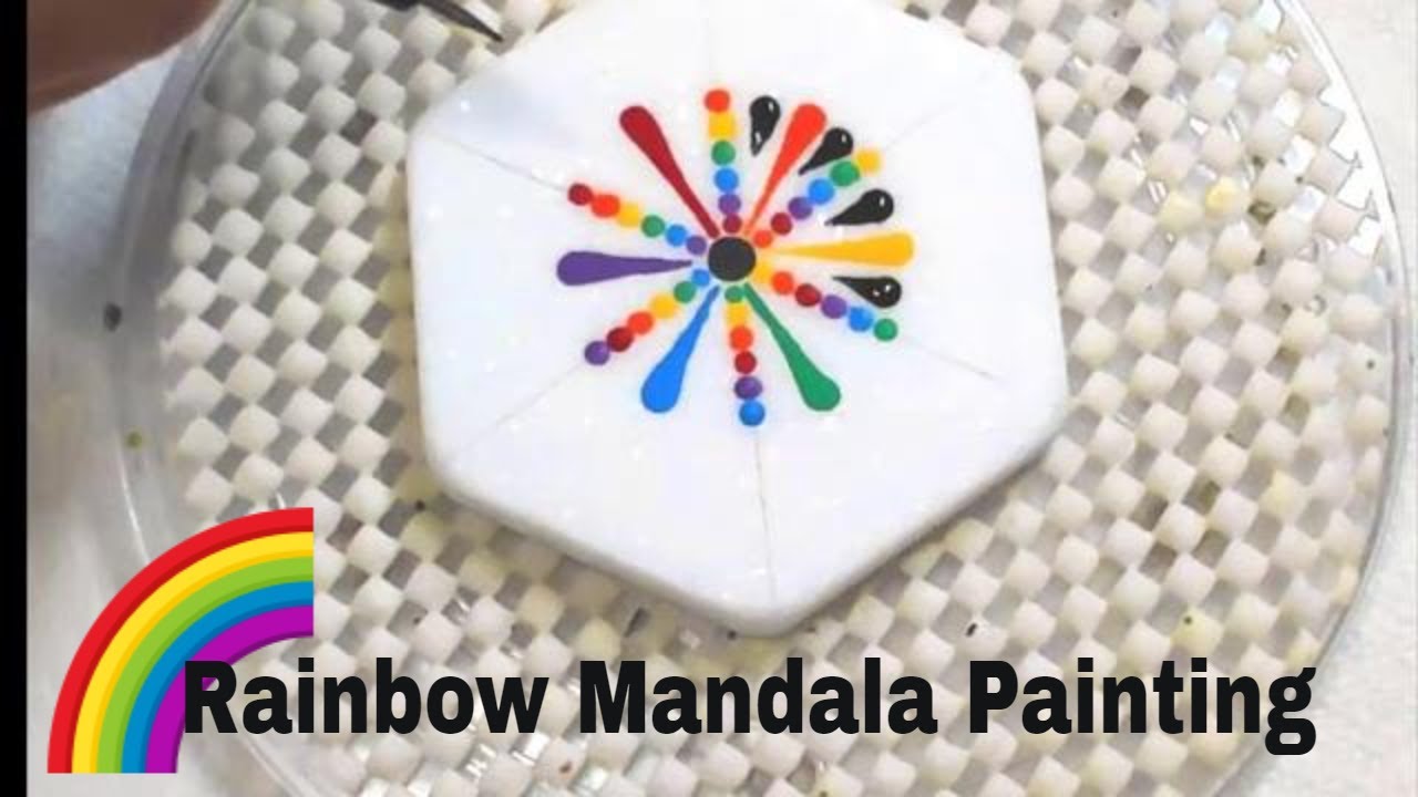 Rainbow Spiral Swipe Mandala ~ Dot Art Painting~ Miranda Pitrone ~ Hexagon Tile