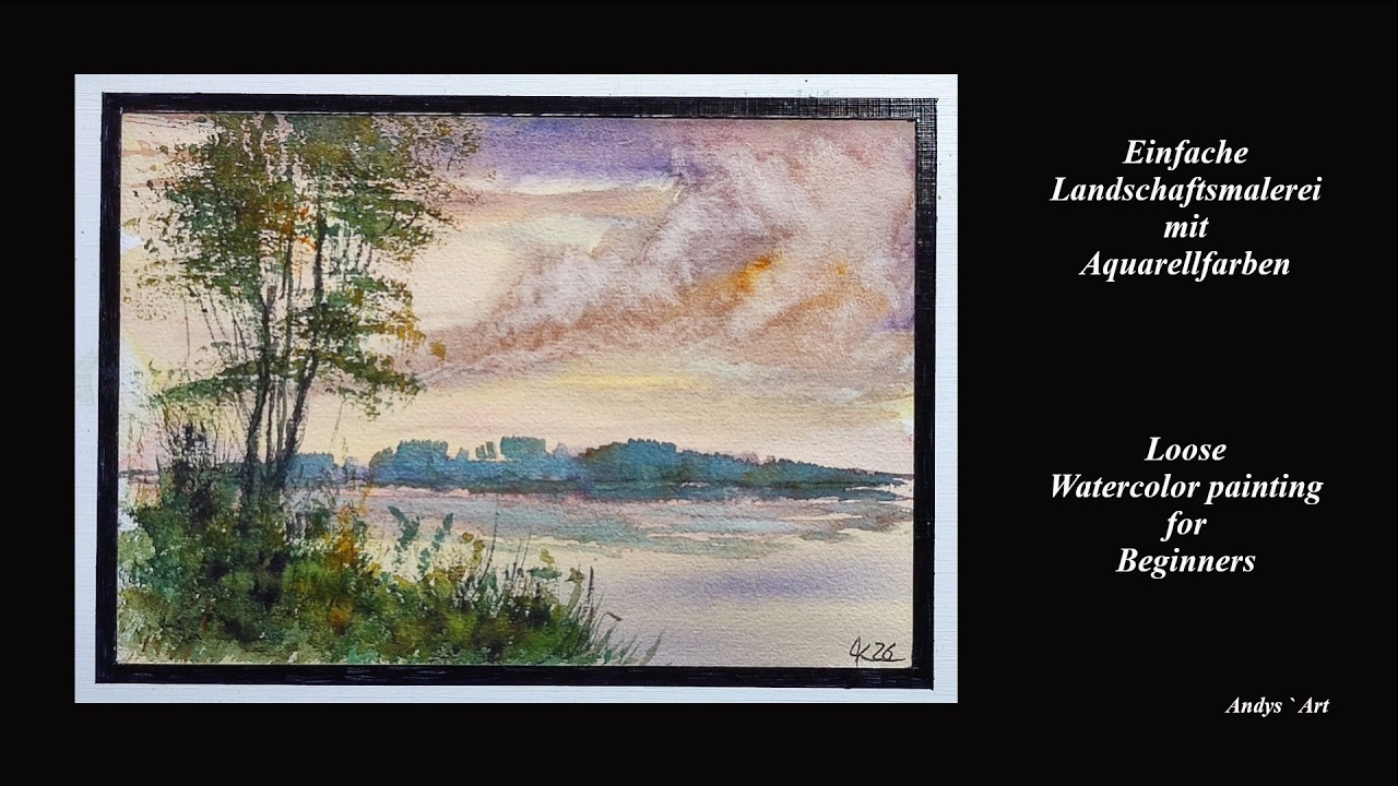 Aquarell malen mit dem Fächerpinsel , Fan Brush Watercolor Landscape painting