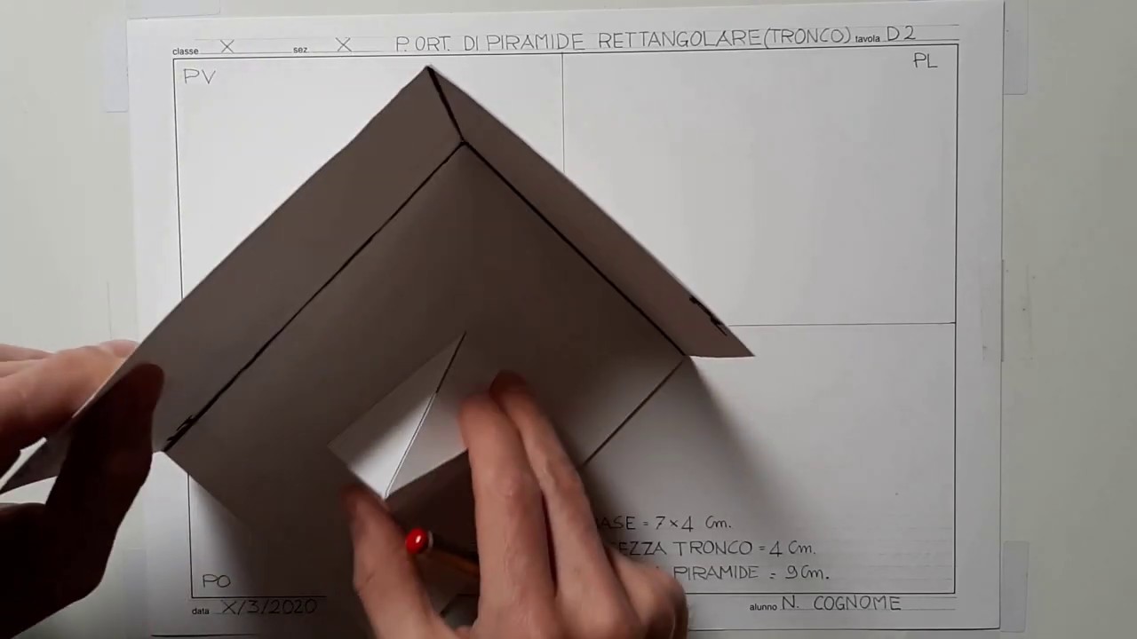 PROIEZIONI ORTOGONALI DI TRONCO DI PIRAMIDE A BASE RETTANGOLARE