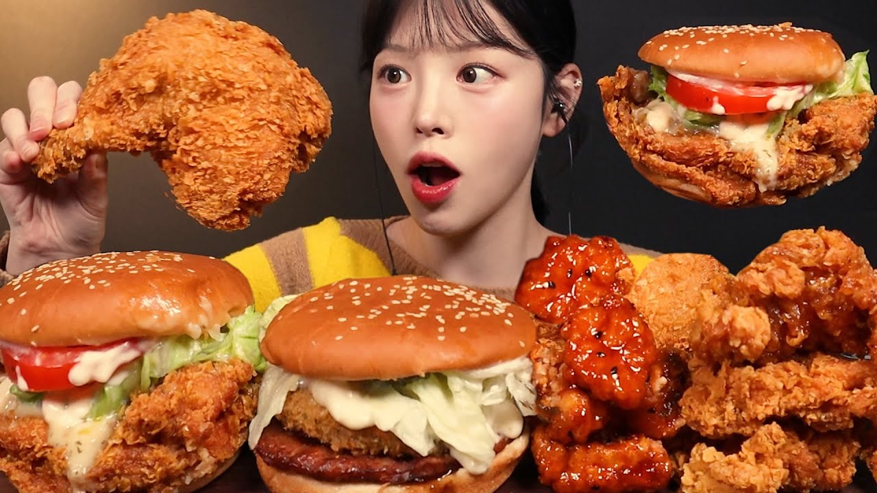 SUB)한입만 실패?!미친 크기의 슈퍼싸이버거 먹방!🍔맘스터치 후라이드 통다리 빅싸이치킨 새우불고기버거까지 꿀조합 리얼사운드 Burger Mukbang Asmr