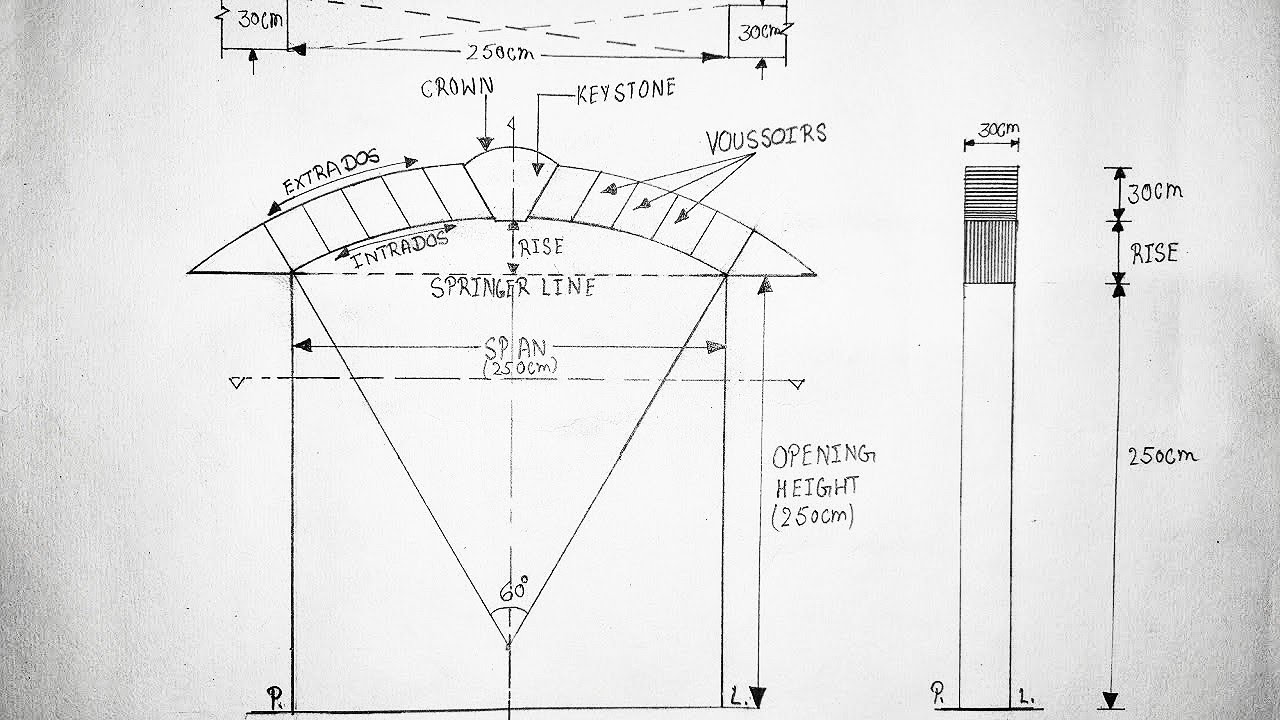 Segmental Arch Drawing | Front Elevation | Plan | Side Elevation | When Angle Of Arch Given