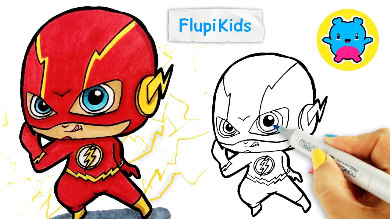Como Desenhar Flash Fofo Kawaii -  Super-Herói