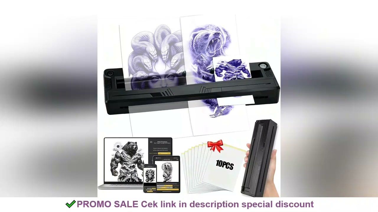Wireless Tattoo Printer Bluetooth Tattoo Stencil Thermal Transfer Machine with 10 Transfer Paper Com