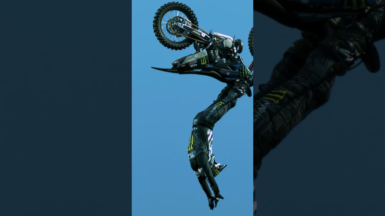 Different angles of Jacko Strong's jackhammer front-flip at 