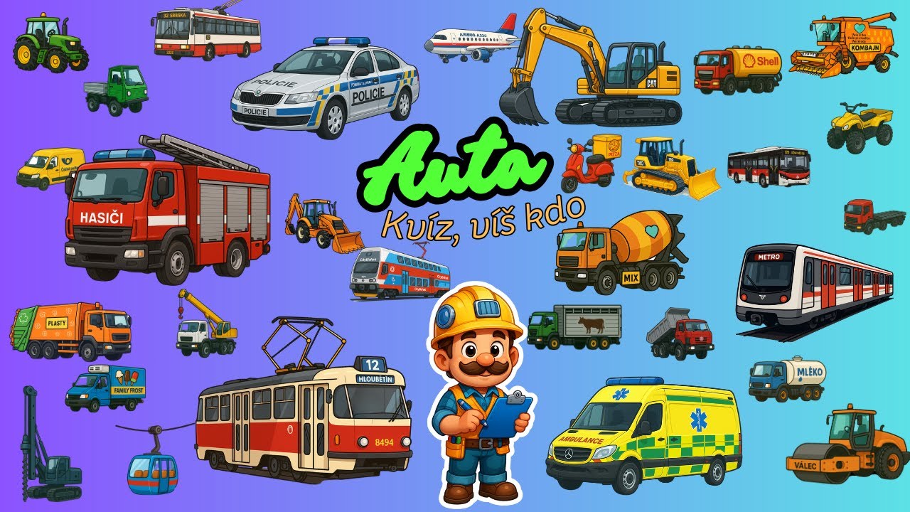 Auta, stroje a dopravní prostředky 🚗✈️🚜 | Hádej a uč se! Kvíz pro děti