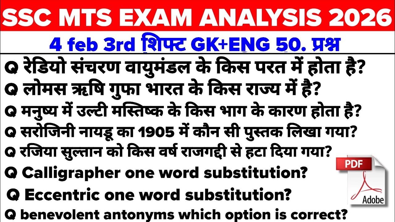 SSC MTS Exam Analysis 2026 | SSC MTS 4 feb 3rd shift Exam Review | SSC MTS today 3rd shift Analysis 