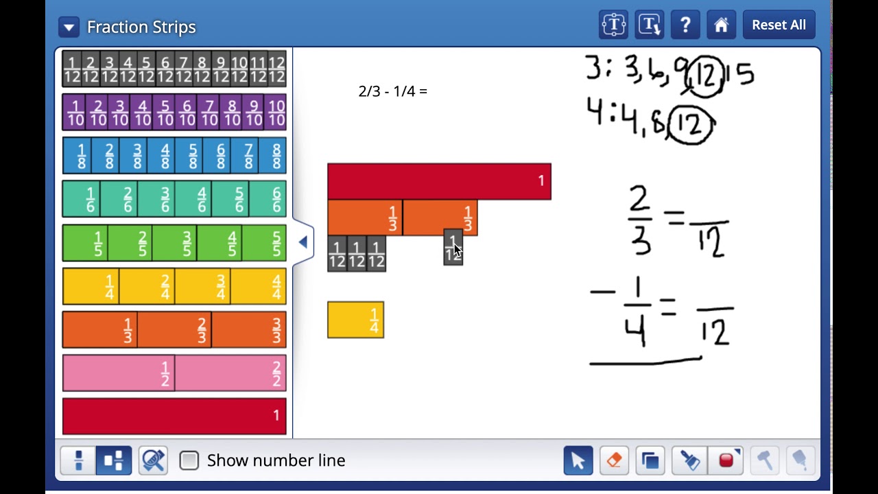 How to Use Fraction Strips to Help Subtract Fractions with Unlike Denominators
