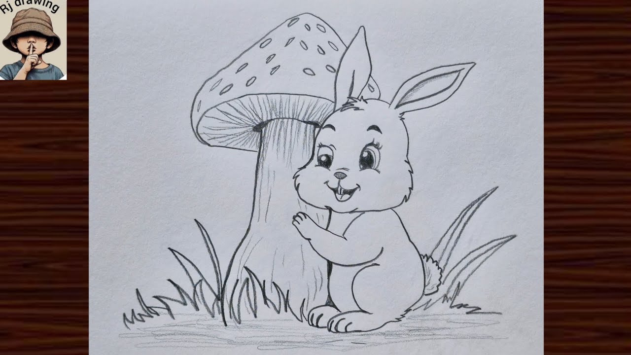 How to Draw Rabbit with Mushroom | Easy Pencil Drawing Step by Step🐰
