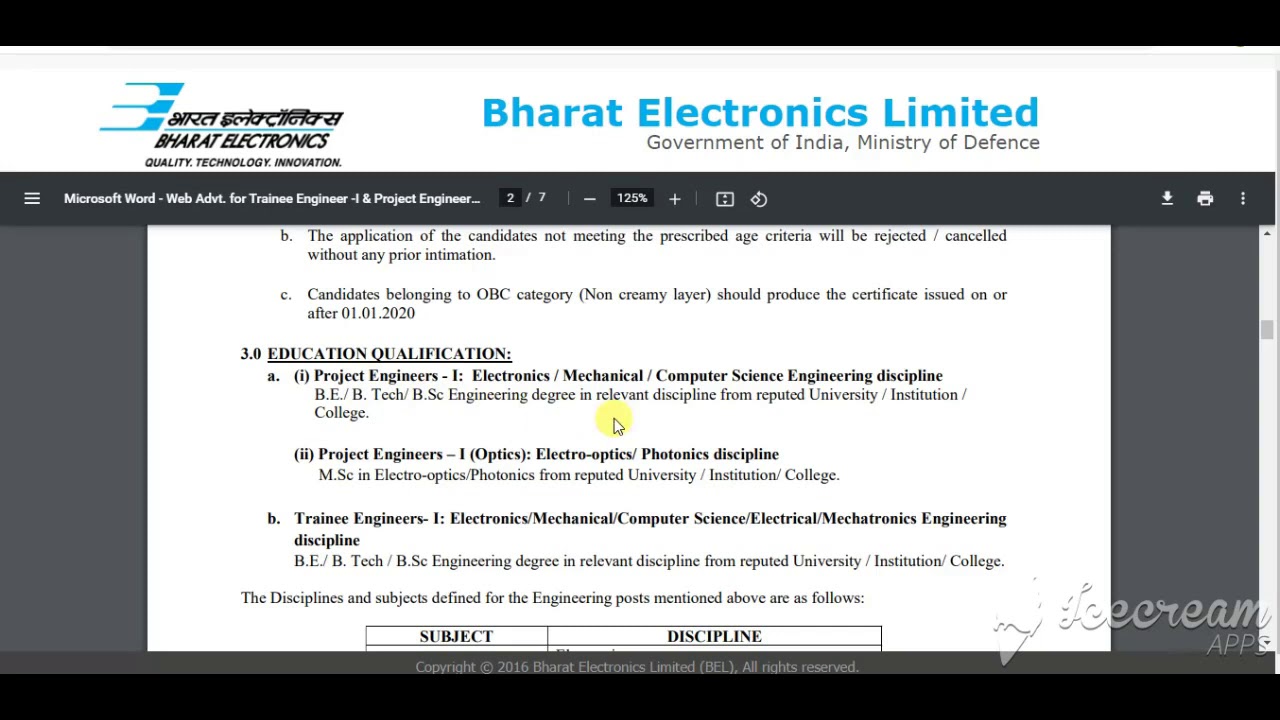 BEL  Engineer vacancy 2021 | BEL Project Engineer  & Trainee Engineer online Apply Form 2021