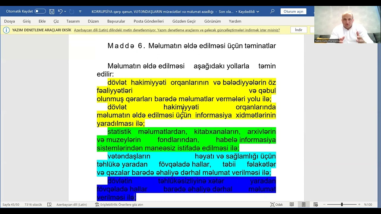 Məlumat azadlığı haqqında qanun.  Natiq Süleymanzadə