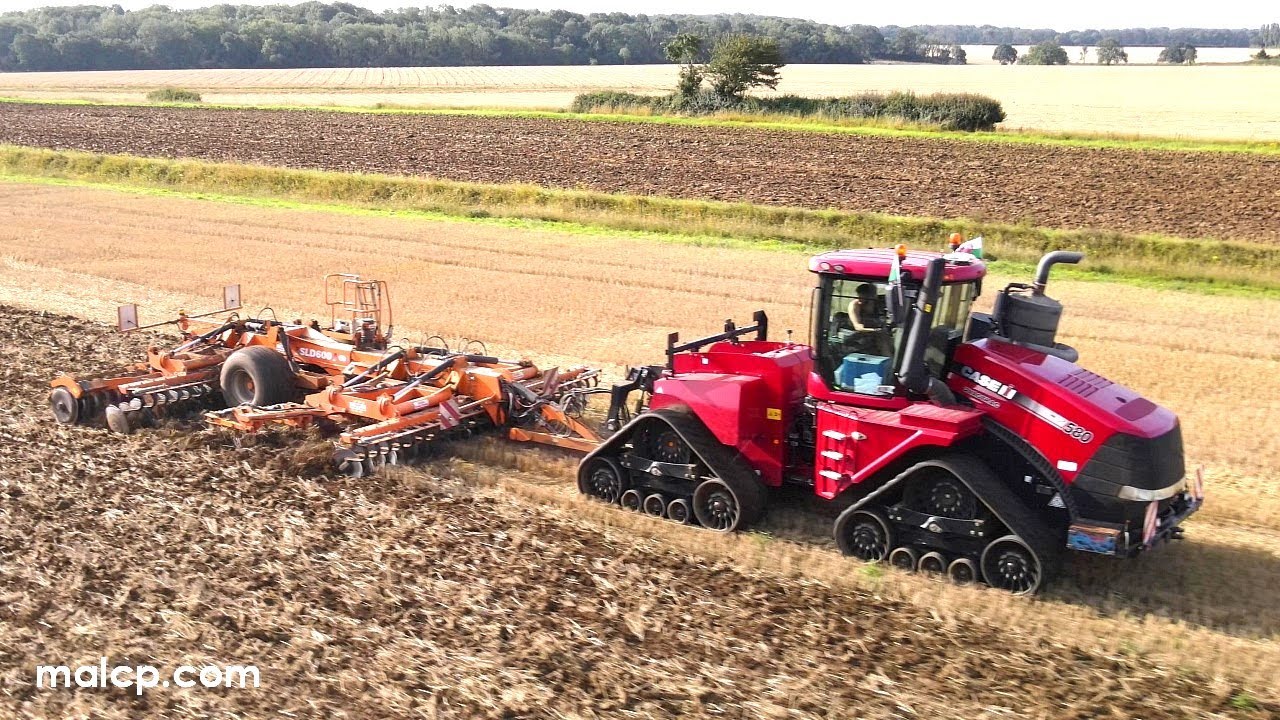 4Kᵁᴴᴰ Case IH Quadtrac 580 & Great Plains Simba SLD 600 6.0m cultivator cultivating stubble.