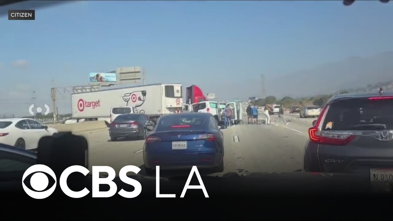 1 dead, dozens injured after semi-truck crashes through 210 Freeway center divider